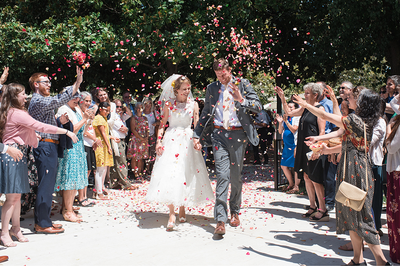 Rose petal wedding exit 